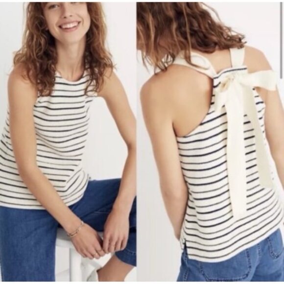 Madewell Textured and Thread Striped Bow Back Tank Top - Picture 1 of 4